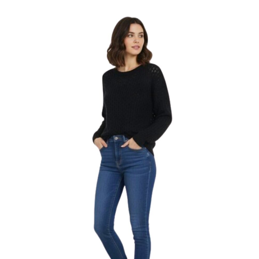 NWT Colour Works Fishnet Sweater XS Black Open Weave Cutout Cotton Knit Pullover